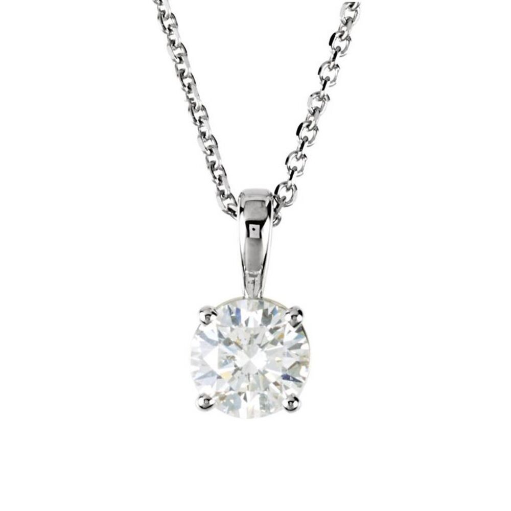 1/2 Carat Round Diamond Solitaire Necklace in 14k White Gold, 18 Inch